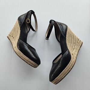 Louise et Cie Black and Tan Espadrilles Platform Wedge Heel Shoes Ankle straps 9